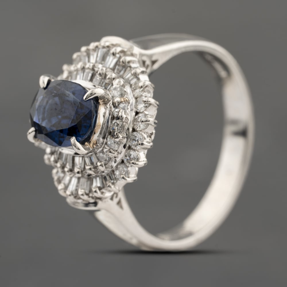Second Hand Platinum 1.22ct Sapphire & 0.56ct Diamond Oval Cluster Ring 43361188