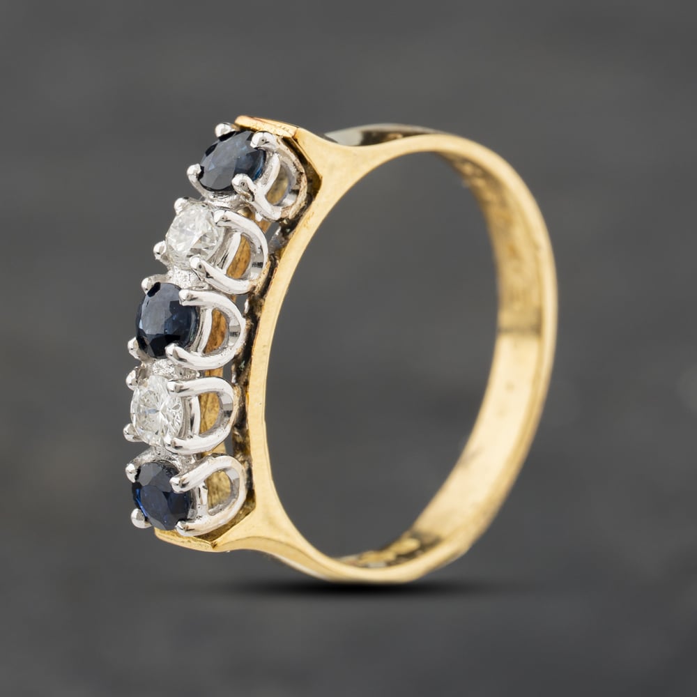 Second Hand 18ct Yellow Gold Sapphire & 0.20ct Brilliant Cut Diamond Half Eternity Ring 43361211