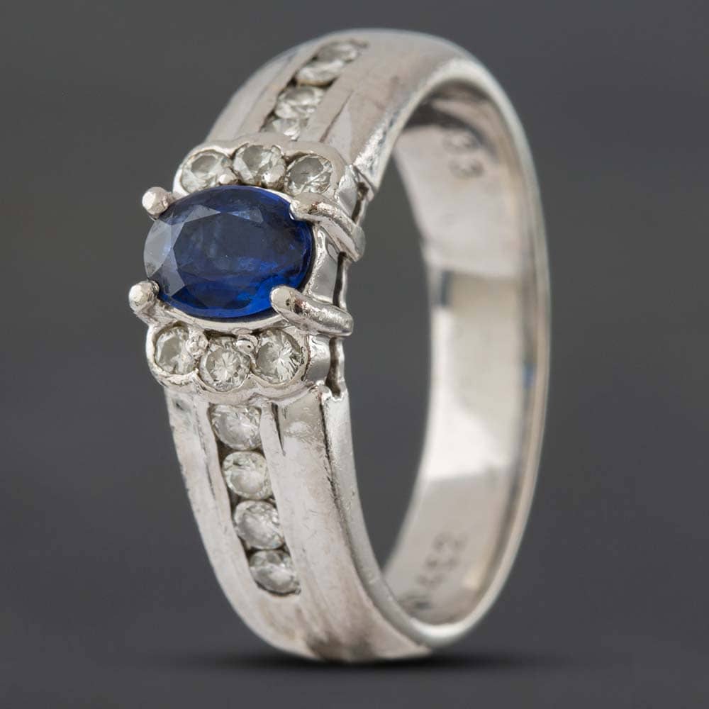 Second Hand Platinum 0.45ct Sapphire & 0.33ct Brilliant Cut Diamond Dress Ring 433615797
