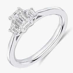 Platinum 0.75ct Certificated Emerald Cut Diamond Three Stone Ring TRL32419