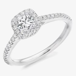 Platinum 0.48ct Certificated Cushion Cut Diamond Shoulder Set Halo Ring ENG4048SMT