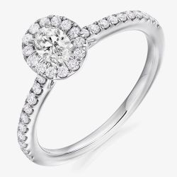Platinum 0.53 Certificated Oval Cut Diamond Shoulder Set Halo Ring ENG6529SMT2