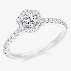 Platinum 0.70ct Certificated Round Brilliant Cut Diamond Shoulder Set Halo Ring ENG29578SMT