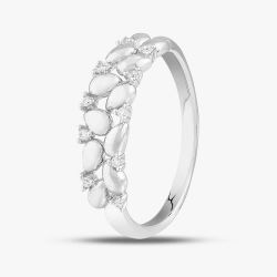 9ct White Gold 0.05ct Brilliant Cut Diamond Two Row Ring 537680 375/WG O