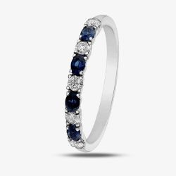 9ct Yellow Gold Sapphire & 0.2ct Diamond Half Eternity Ring 50L76-9
