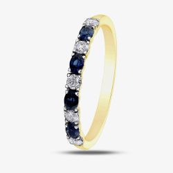9ct Yellow Gold Sapphire & 0.2ct Diamond Half Eternity Ring 50L76-9