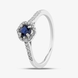  9ct White Gold Sapphire & Diamond Halo Ring OJR1701-BS 