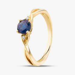  9ct Yellow Gold Sapphire & Diamond Crossover Ring OJR1702-BS 