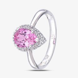 9ct White Gold Pink Sapphire & Diamond Pear Shaped Cluster Ring PR07331WCPSA