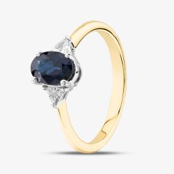 18ct Yellow Gold Oval Cut Sapphire & Trillion Cut Diamond Three Stone Ring R12893Y-SAP M