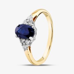 18ct Yellow Gold Oval Cut Sapphire & Brilliant Cut Diamond Shoulder Set Solitaire Ring R6275Y-SAP M