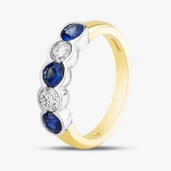 18ct Yellow Gold Brilliant Cut Sapphire & Diamond Five Stone Ring 23690