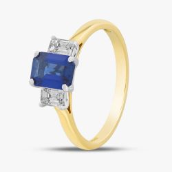 18ct Yellow Gold Emerald Cut Sapphire & Diamond Shoulder Set Solitaire Ring 20191G14 M