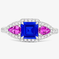 Tivon 18ct White Gold Tanzanite Pink Sapphire and Diamond Triple Cluster Ring RW-1864-TZPS M1/2