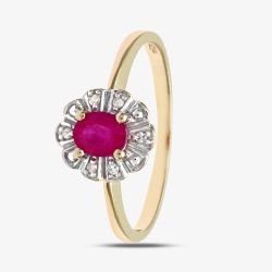 9ct Yellow Gold Ruby Flower Ring PR02321Y RU
