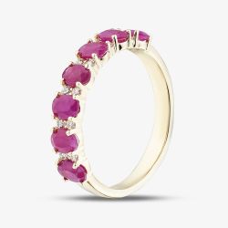 9ct Yellow Gold Oval Cut Ruby & Diamond Half Eternity Ring 50M50-10 RUBY