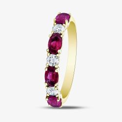 9ct Yellow Gold Ruby & 0.2ct Diamond Half Eternity Ring 50L77 RUBY