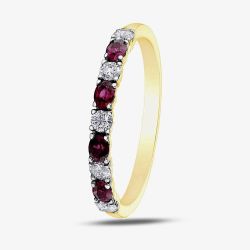 9ct Yellow Gold Ruby & 0.2ct Diamond Half Eternity Ring 50L76-9 RUBY