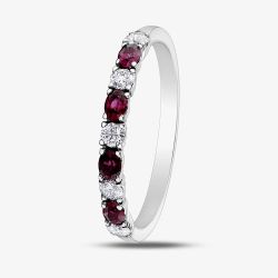 9ct White Gold Ruby & 0.2ct Diamond Half Eternity Ring50L76-9 RUBY