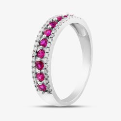 9ct White Gold Ruby & Diamond Three Row Half Eternity Ring PR10669 RU