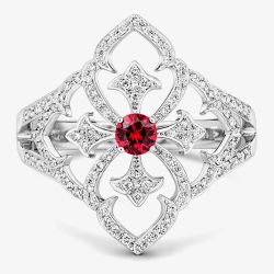 Tivon Versailles 18ct White Gold Ruby & Diamond Fleur De Lis Ring RW-1378-RB M1/2