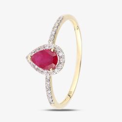18ct Yellow Gold Pear Shaped Ruby & 0.10ct Diamond Cluster Ring DR1606Y18RU