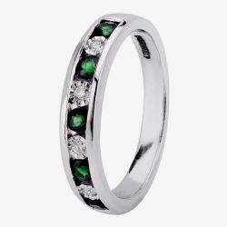 9ct White Gold Channel Set Emerald And Diamond Half Eternity Ring H6143E-9W-006F
