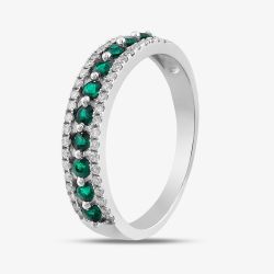 9ct White Gold Emerald & Diamond Three Row Half Eternity Ring PR10669 EM