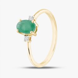 9ct Yellow Gold 0.55ct Oval Cut Emerald & 0.03ct Diamond Shoulder Set Solataire Ring THR40125-ED (YG)