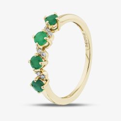 9ct Yellow Gold Emerald & Diamond Wave Half Eternity Ring RJR04808-EM
