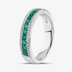18ct White Gold Brilliant Cut Emerald & Diamond Half Eternity Ring R46030W-EM N