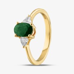 18ct Yellow Gold Oval Cut Emerald & Trillon Cut Diamond Three Stone Ring R12893Y-EM N