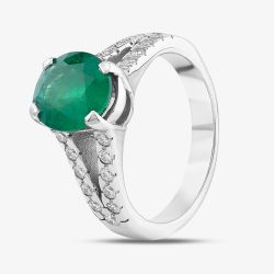 18ct White Gold 2.65ct Oval Cut Emerald & 0.46ct Brilliant Cut Diamond Split Shoulder Set Solitaire Ring RN33