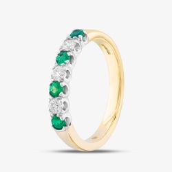 18ct Yellow Gold 0.27ct Emerald & 0.22ct Brilliant Cut Diamond Half Eternity Ring 41020