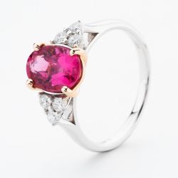 18ct White Gold Pink Tourmaline & Diamond Shoulder Set Solitaire Ring NTR2105PTD/1-8X10-18RWG