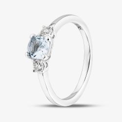 9ct White Gold Aquamarine & Diamond Three Stone Ring 4458WG