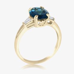 9ct Yellow Gold Oval Cut Blue Topaz Diamond Shoulder Ring DOM348