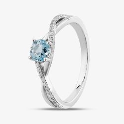  9ct White Gold Aquamarine & Diamond Crossover Ring OJR1703-AQ 