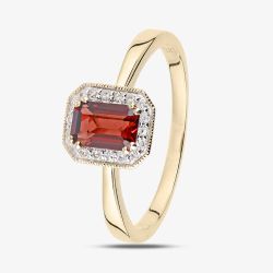 9ct Yellow Gold Garnet 0.08ct Diamond Cluster Ring DR1619YGT