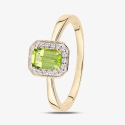 9ct Yellow Gold Peridot 0.08ct Diamond Cluster Ring DR1619YPD