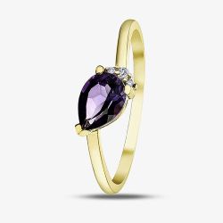 9ct Yellow Gold Pear Cut Amethyst & Diamond Crossover Ring 4431-10 AM