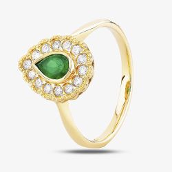18ct Yellow Gold 0.36ct Pearshaped Emerald and 0.22ct Diamond Ring MC993 M