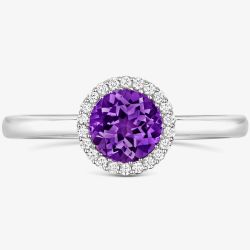 Tivon Classic 18ct White Gold Amethyst & Diamond Cluster Ring RW-1656-AM M1/2