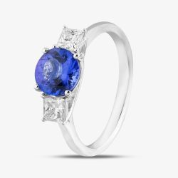 18ct White Gold 1.3ct Brilliant Cut Tanzanite & 0.42ct Princess Cut Diamond Shoulder Set Solitaire Ring R63935W M