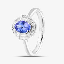 18ct White Gold Oval Cut Tanzanite & Brilliant Cut Diamond Halo Ring R61926W-TZ M
