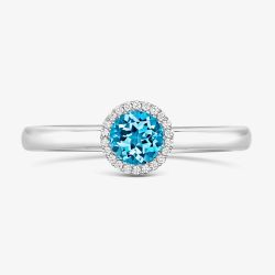 Tivon Classic 18ct White Gold 0.90ct Blue Topaz & 0.08ct Brilliant Cut Diamond Halo Ring RW-1656-BT