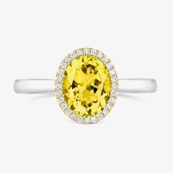 Tivon 18ct White Gold Oval Yellow Quartz & Diamond Halo Ring RTT-1664-LQ