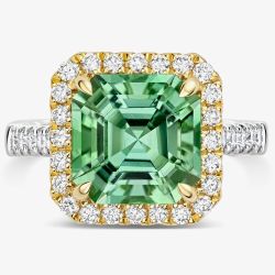 Tivon 18ct Gold Cushion-Cut Green Tourmaline & Diamond Cluster Ring RTT-1957-GT
