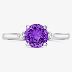 Tivon 18ct White Gold Amethyst & Diamond Trilogy Ring RW-1657-AM