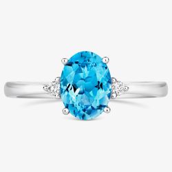 Tivon 18ct White Gold Blue Topaz & Diamond Three Stone Ring RW-1651-BT